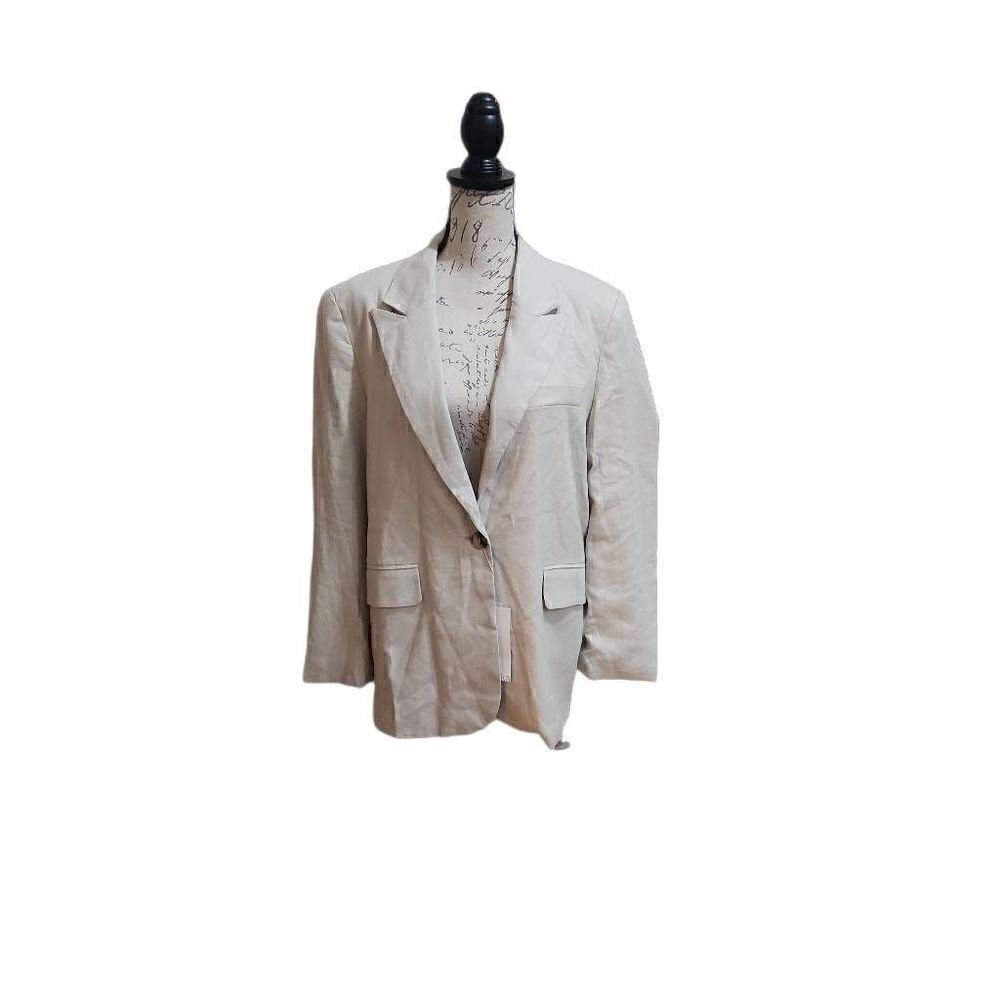 Bershka Ladies Size Small Beige Rustic Fabric One Button Blazer